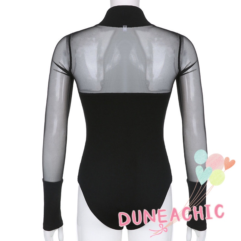 DUNEA Áo Liền Thân Dài Tay Cổ Cao Ôm Dáng Gợi Cảm Dành Cho Nữ