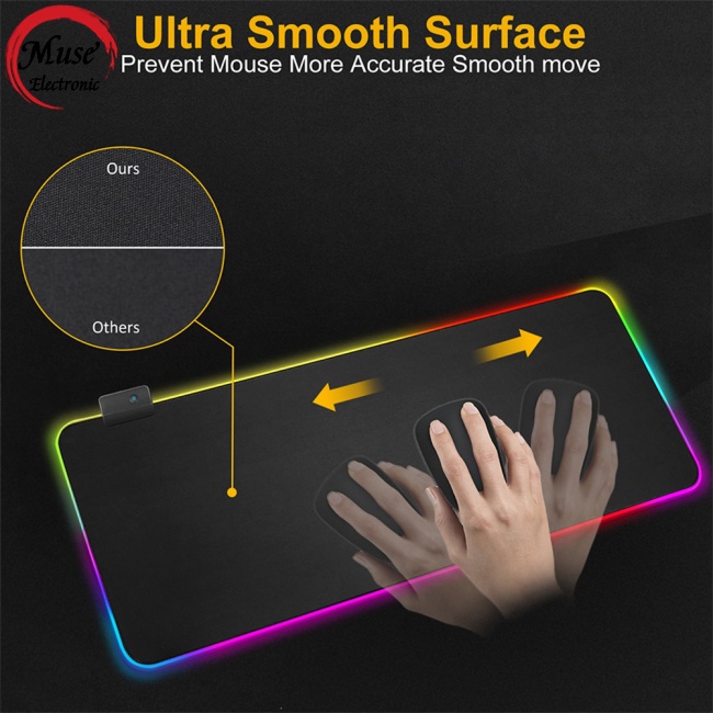Tấm Lót Chuột Cao Su Rgb Siêu Mịn Chống Trượt 13 Chế Độ Có Đèn Nền