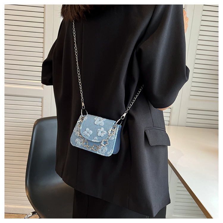 Túi đeo chéo JASMIN NOIR nắp gập phối ren hoa dây xích thời trang cho nữ