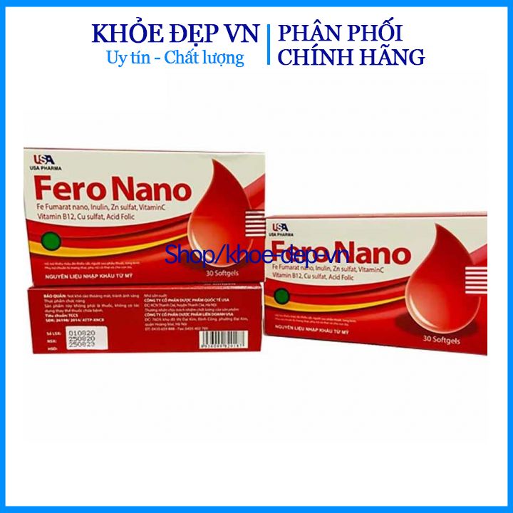 Viên uống bổ máu Fero Nano bổ sung Sắt cho người gầy yếu , người thiếu máu , phụ nữ mang thai , Acid Folic - Hộp 30 viên
