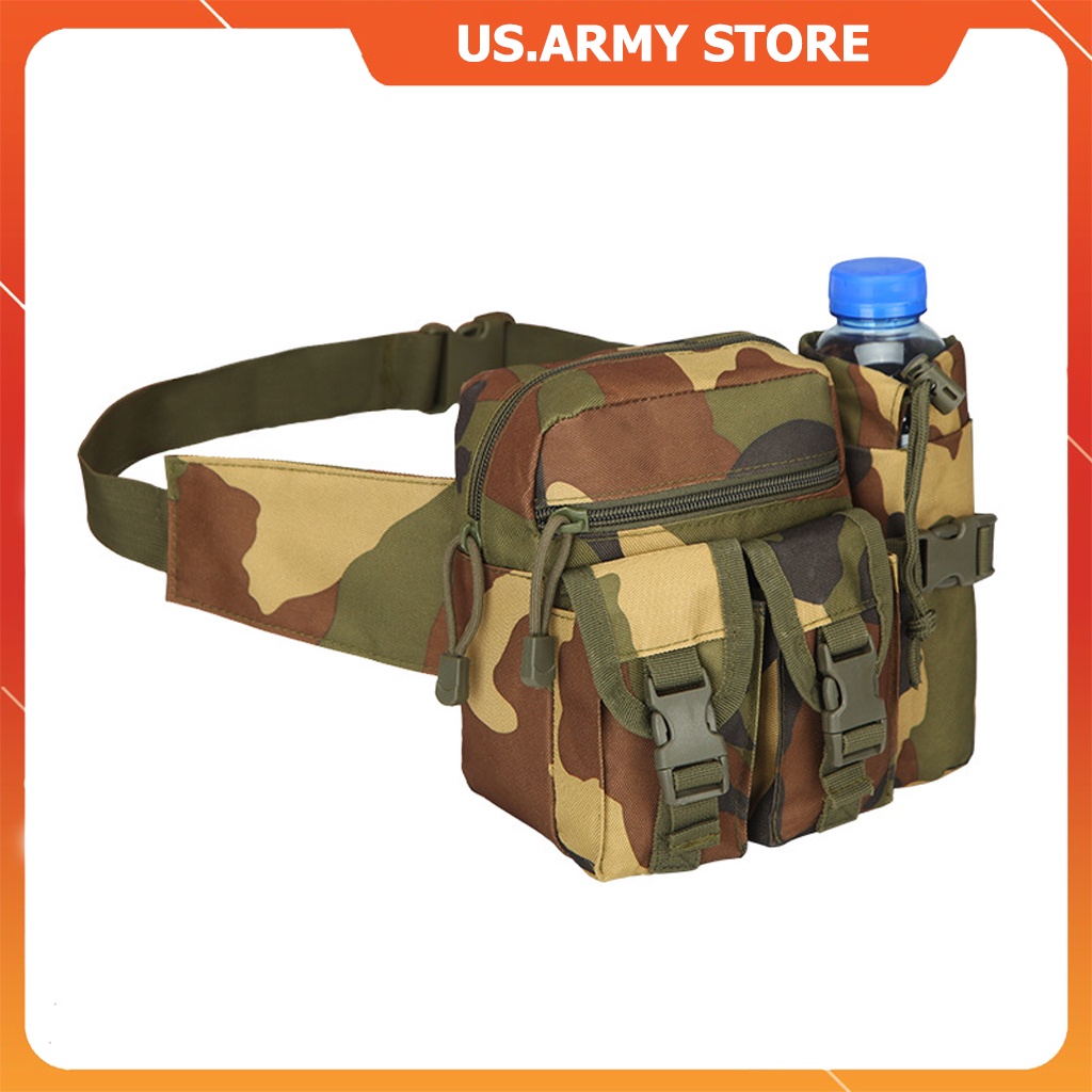 Túi Đeo Hông Thời Trang US ARMY Dùng Đi Phượt Dã Ngoại, Túi Đeo Bụng Kèm Chai Nước Đi Bộ Đi Phượt Dã Ngoại Tiện Dụng