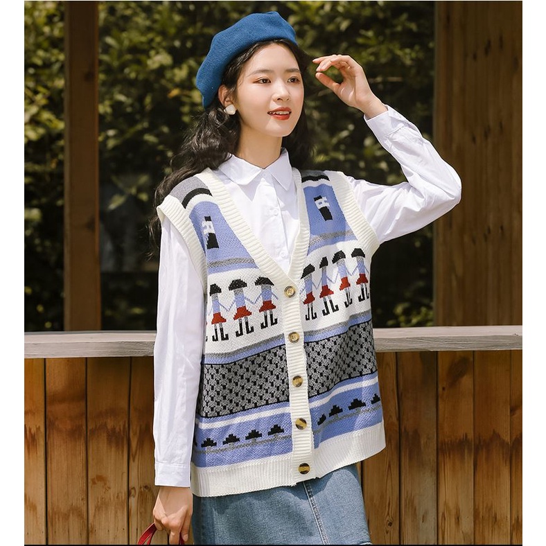 Gile Len Nữ GUMAX, Áo Len Gile Nữ Dáng Rộng Họa Tiết Hình Người Hàng Quảng Châu Cực Đẹp | BigBuy360 - bigbuy360.vn