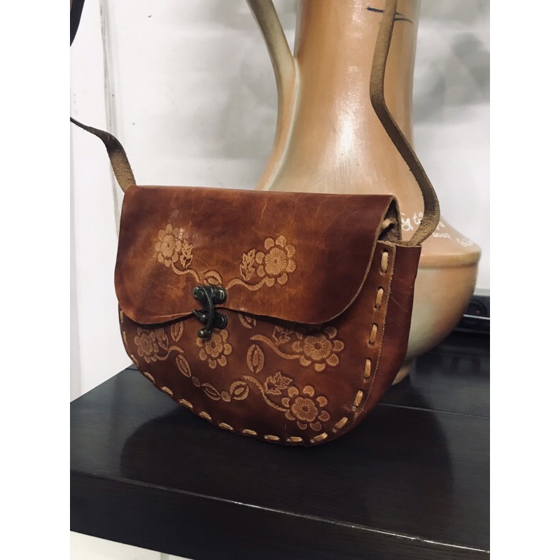 Túi đeo chéo da mộc khắc - India