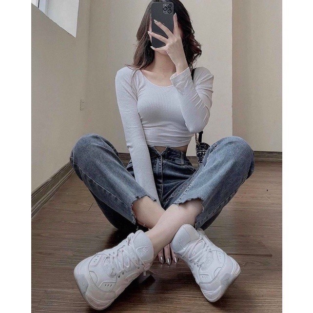 Quần slim jeans gấu cắt lozic - Quần bò nữ có BIGSIZE HOT TREND  ống suông lưng cao quảng châu