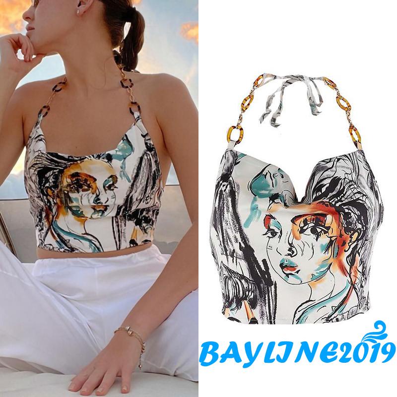 Áo Hai Dây Hở Lưng In Họa Tiết Chân Dung Quyến Rũ Dành Cho Nữ