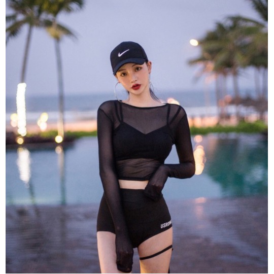 Bikini áo tắm nữ ba mảnh dài tay lưới chống nắng đồ bơi sexy bikini đồ bơi nữ 1107