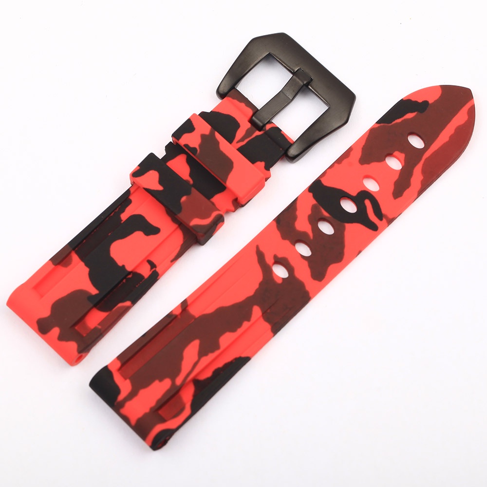 Dây Đeo Cao Su Họa Tiết Rằn Ri Nhiều Màu Sắc 22mm 24mm Cho Đồng Hồ Nam