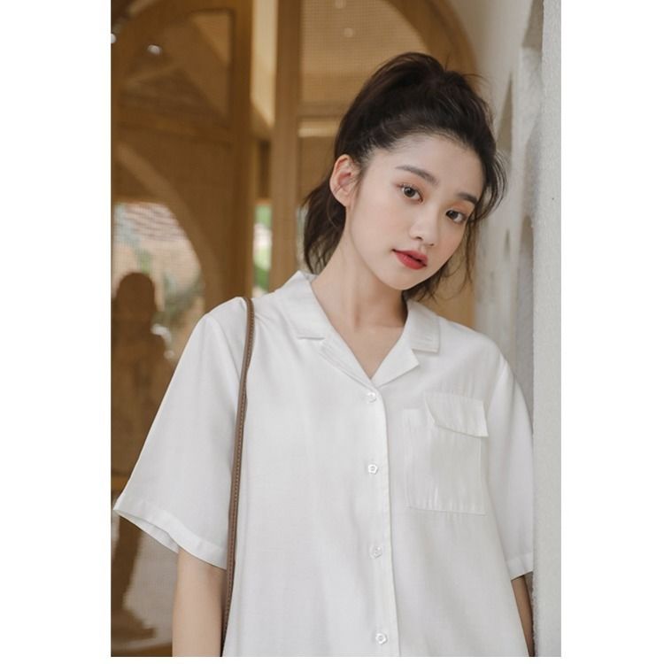 Áo sơ mi nữ tay ngắn có túi dễ thương cute