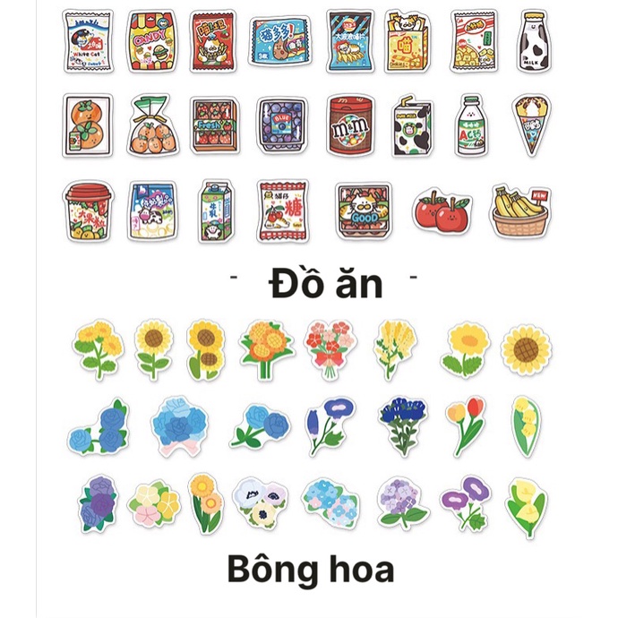 Hộp 45 Nhãn Dán Sticker Nhiều Kiểu Dễ Thương Dán Trang Trí
