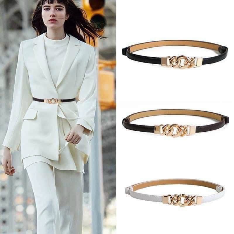 Đai váy thắt lưng dây nịt bản nhỏ da phối mặt kim loại mã 73