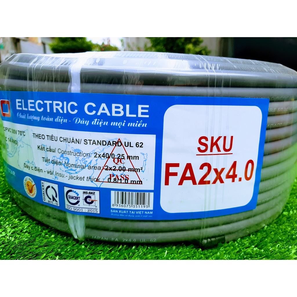 Dây Điện Đôi 2 Lõi 2x4.0 Vỏ Bọc Xám Fadaco Đồng Nguyên Chất .