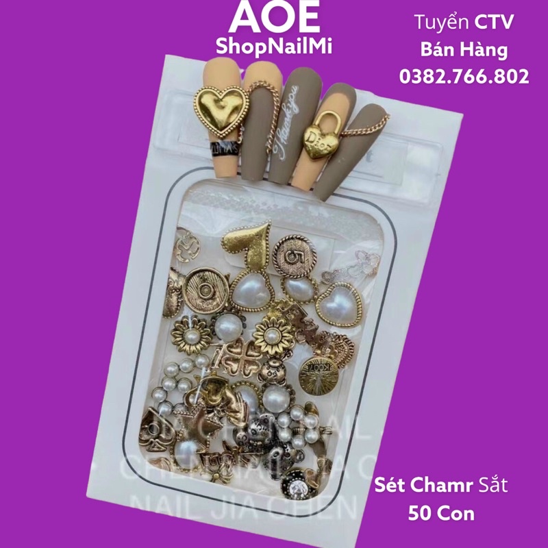 Sét Chamr Sắt 50 Viên Nail, Trang Trí Móng Tay Cực Đẹp