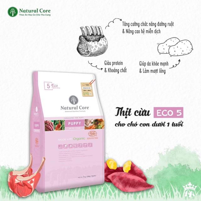 500gr Thức Ăn Hữu Cơ NATURAL CORE Cho Chó Con Thịt Cừu nhập khẩu từ Hàn Quốc,