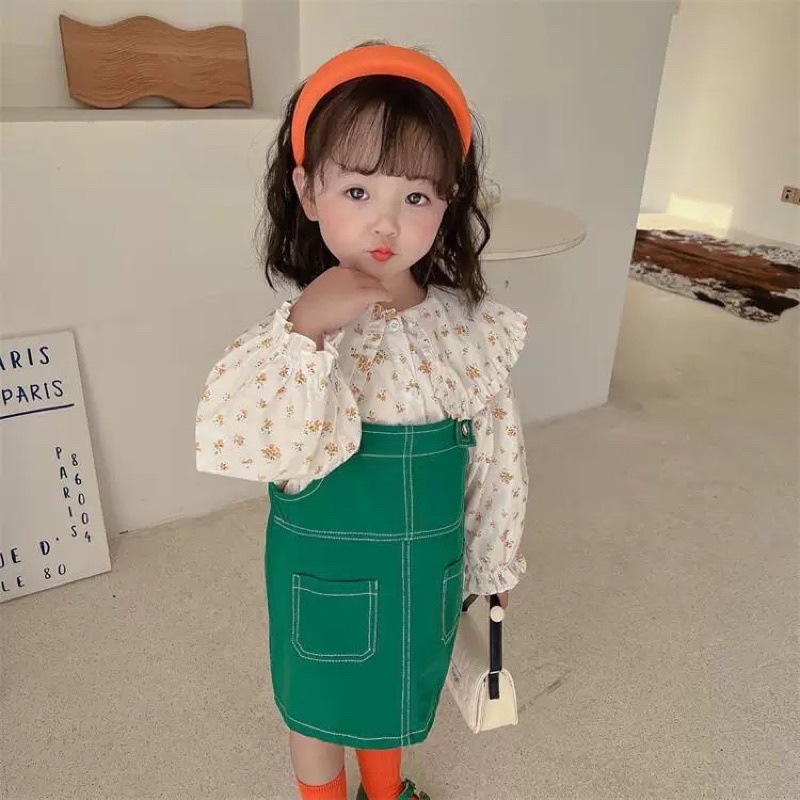 [SET BÉ GÁI] Bộ yếm xanh lá 2 món xinh xỉu cho bé gái ( 8-18kg)
