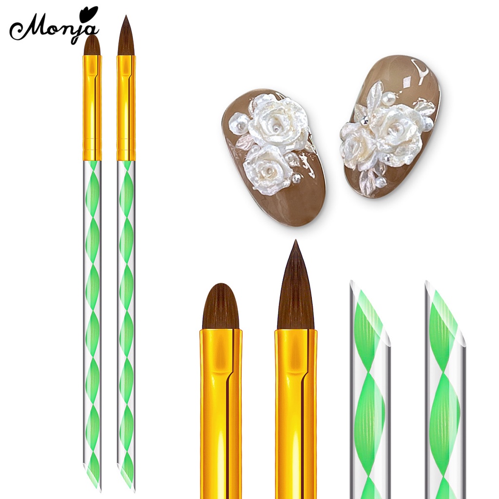 MONJA Bộ 2 cọ vẽ trang trí móng tay nghệ thuật chuyên dụng tiện lợi