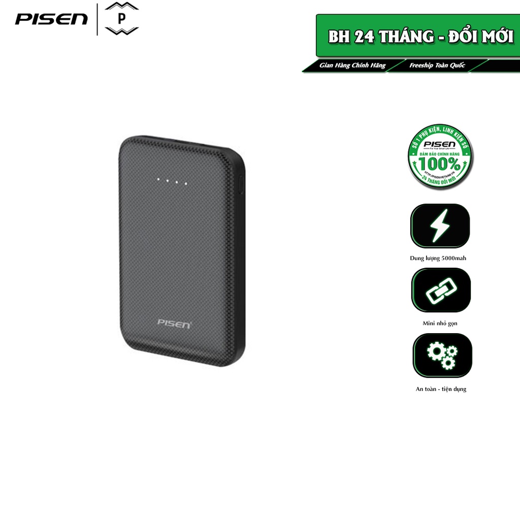 [Mã BMLTA50 giảm đến 50K đơn 99K] Sạc dự phòng Pisen Mini 5000mAh - Hàng chính hãng