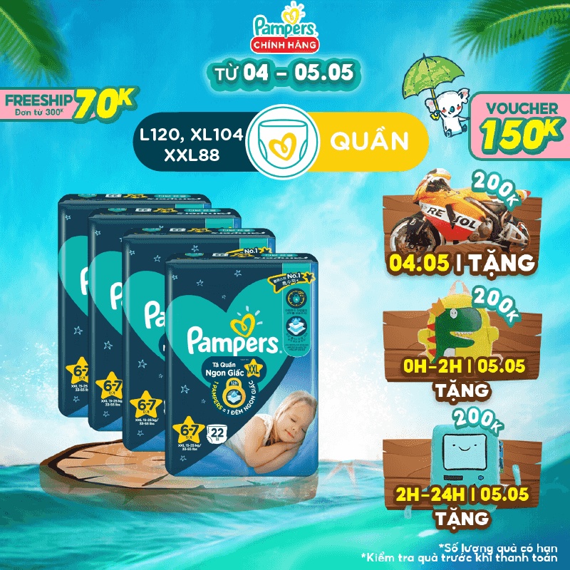 Combo 4 Tã Quần Pampers Ngủ Ngon L30/XL26/XXL22