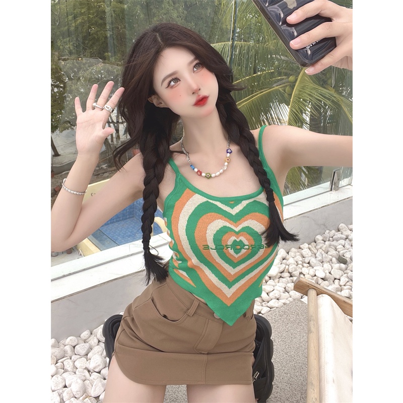 QKOOLE Áo Croptop Hai Dây Kẻ Sọc Phong Cách Hàn Quốc Trẻ Trung Gợi Cảm Cho Nữ