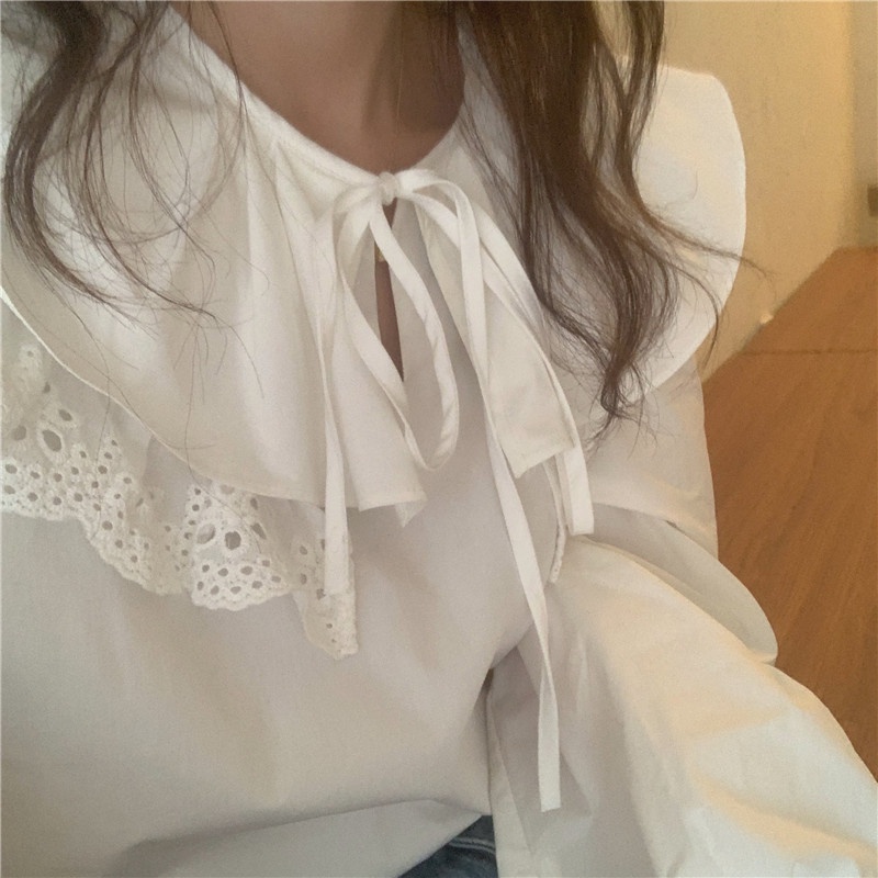 Áo Kiểu Tay Dài Phối Ren Cổ Bẻ 45786