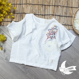 Áo crop top vải Đũi Tơ, Áo Kiểu Thêu Hoa Cho Bé Gái ,  K29