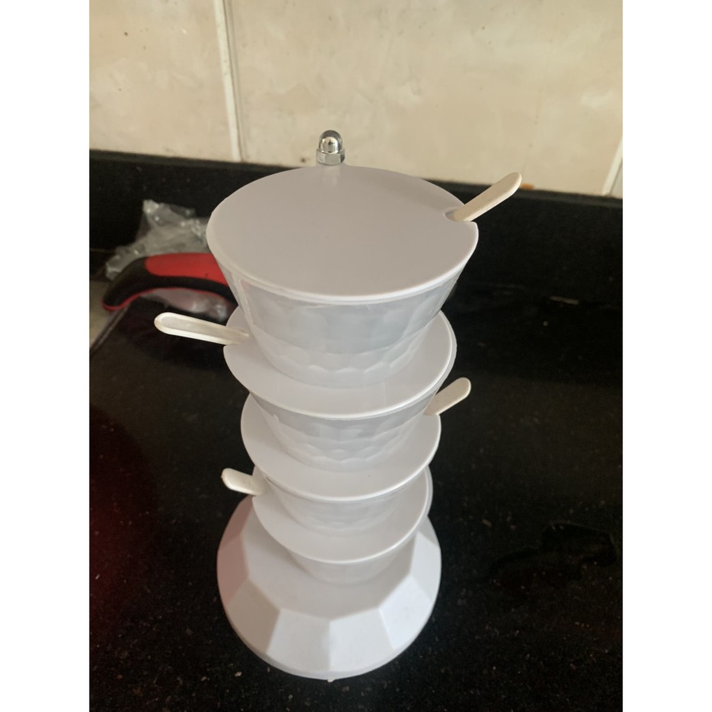 Kệ đựng gia vị nhà bếp thông minh 4 tầng, khay xoay đa năng có nắp đậy | BigBuy360 - bigbuy360.vn