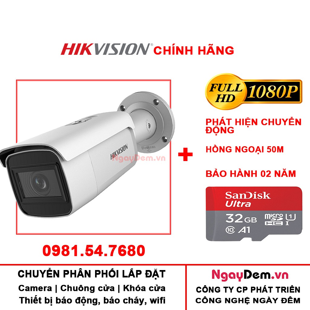 Camera IP Thân Trụ Hikvision 4MP DS-2CD2643G1-IZ/DS-2CD2643G1-IZS Phân Giải Cao   - Hàng chính hãng bảo hành 24 tháng