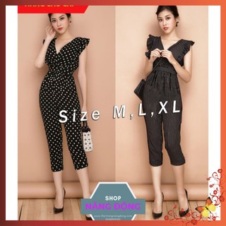 Đồ Jum 💥FREESHIP💥 Jumpsuit cổ tim tay dơi nhúng bèo quần lửng xắn lai xinh xắn TJ930