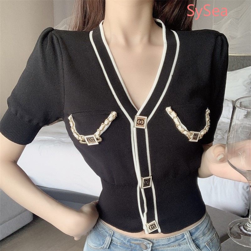 Áo Cardigan Dệt Kim Phối Nút Kim Loại Thời Trang Mùa Hè Cho Nữ