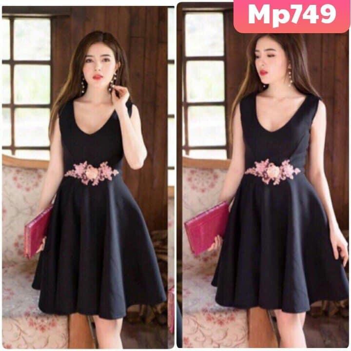 Đầm xoè cổ V kết hoa thêu ở eo MP749🎀(1MÀU)- kèm hình chụp thật sp 💯