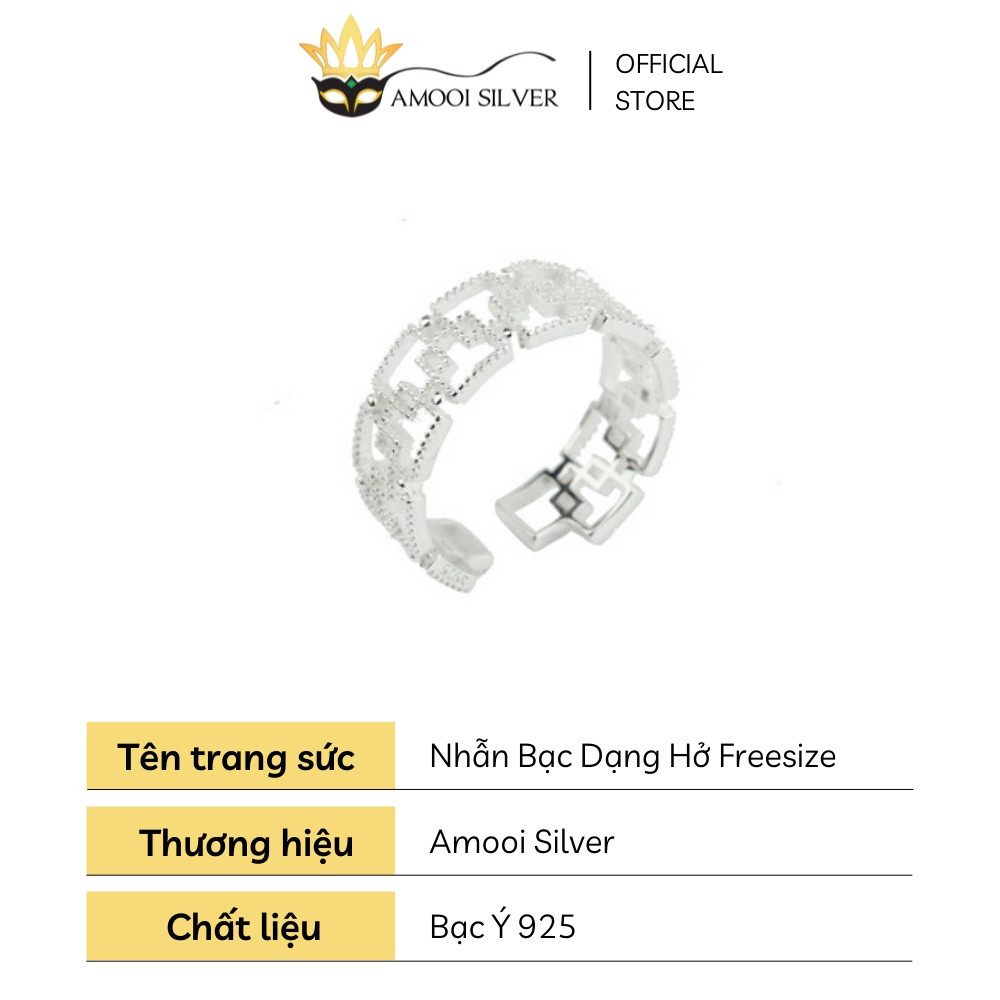 Nhẫn Bạc Dạng Hở S925 Freesize Họa Tiết Rỗng Hình Học - Amooi Silver AN16