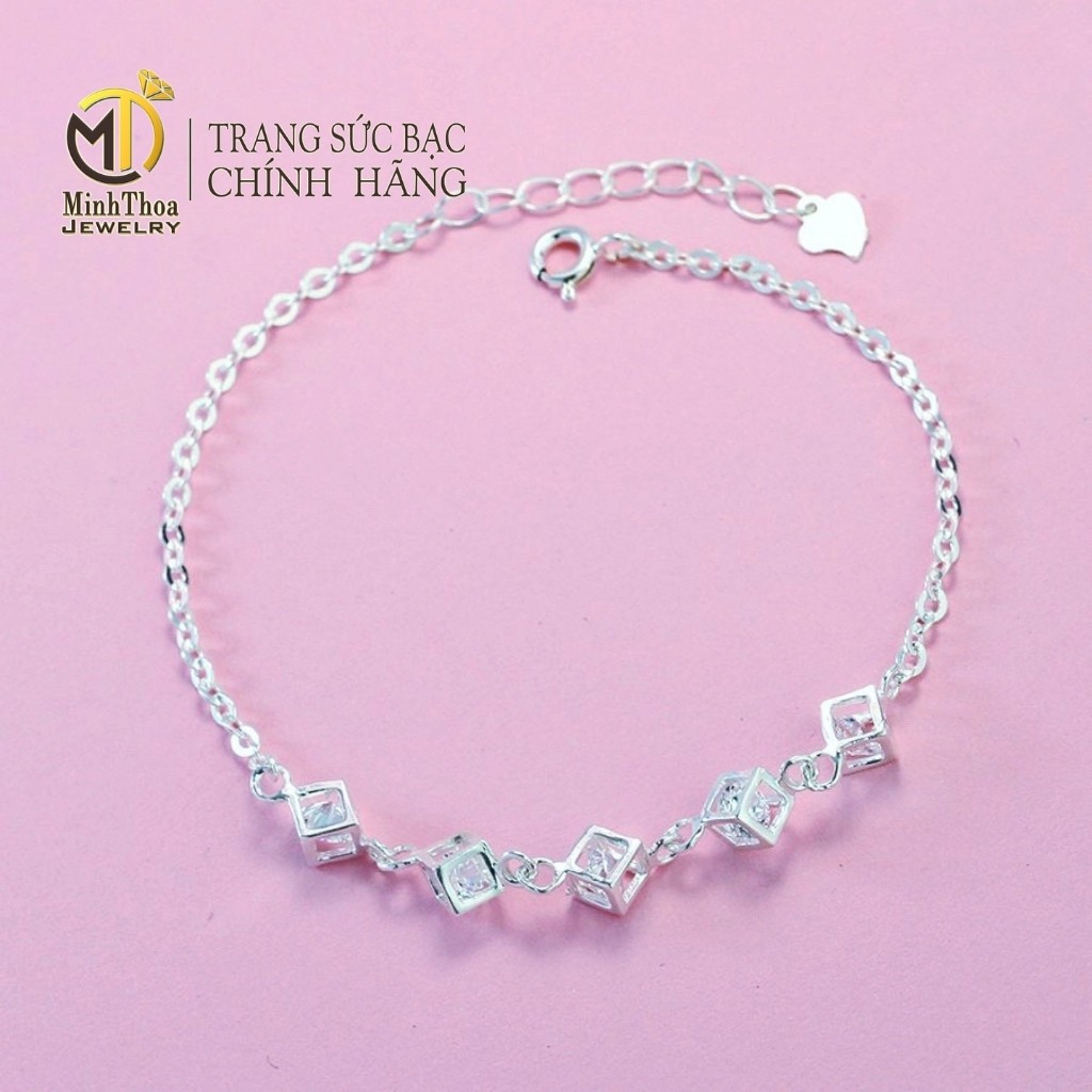 Lắc tay nữ bạc đẹp, vòng tay khối lập phương đính đá trang sức bạc ta Minh Thoa JEWELRY