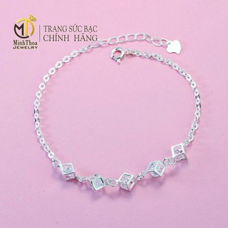 Lắc tay nữ bạc đẹp, vòng tay khối lập phương đính đá trang sức bạc ta Minh Thoa JEWELRY