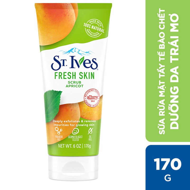 Sữa rửa mặt tẩy tế bào chết tươi mát St.Ives chiết xuất Trái Mơ 170g - FRESH SKIN