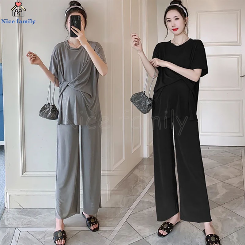 Set áo thun và quần ống rộng thời trang cho các bà bầu