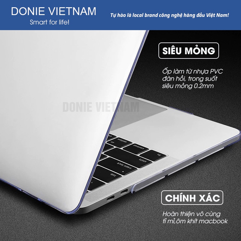Ốp Cho Macbook Trong Suốt Kèm Lót Phím Donie Chống Xước Chống Va Đập Air , Pro M1, M2 13/14/15/16"