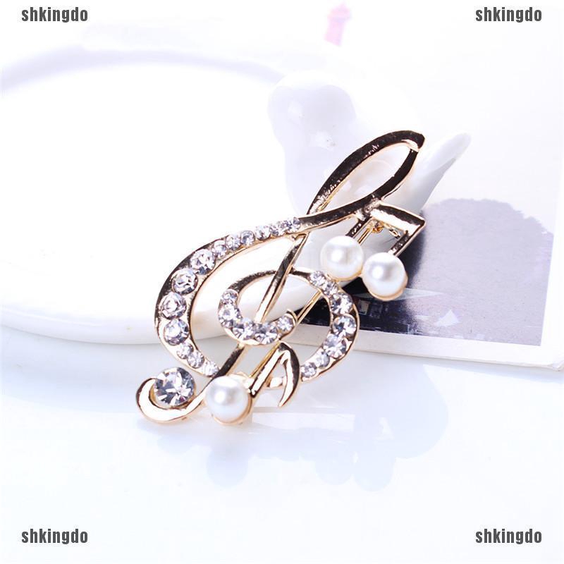 Cài áo hình nốt nhạc đính đá và ngọc trai thanh lịch