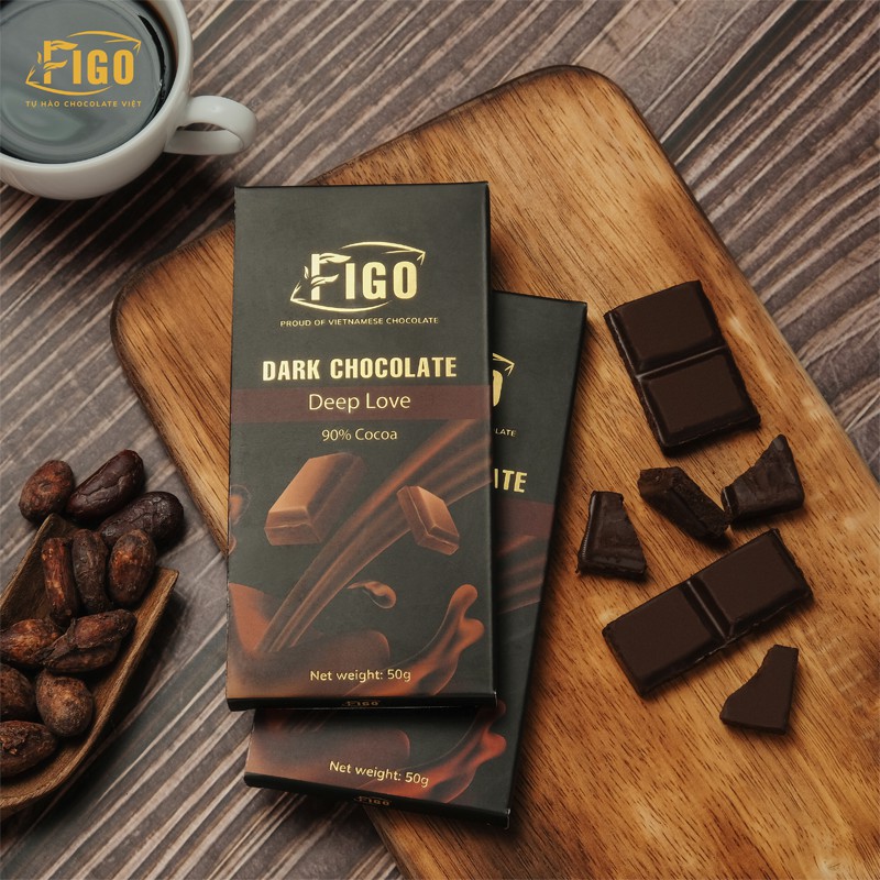 [GIÁ ƯU ĐÃI SP MỚI] Dark Chocolate 90% Cacao, Socola đen đắng 90% Cacao Figo Hộp 50gr dành KH ăn Keto, Giảm cân, DAS