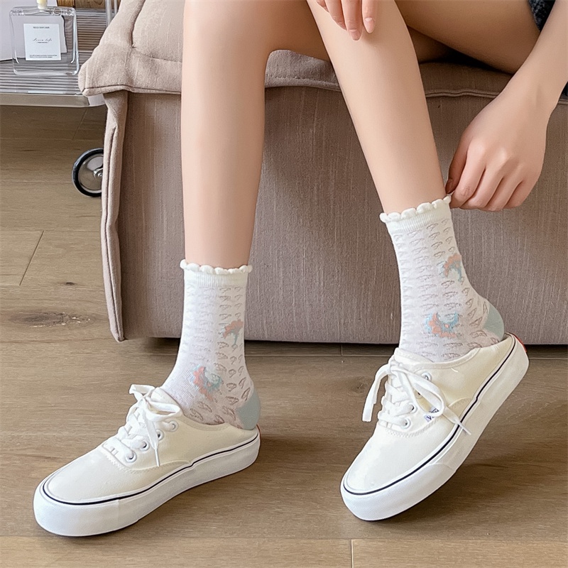 Vớ Cotton Mỏng Cổ Cao Họa Tiết Hoa Thời Trang Mùa Xuân Cho Nữ