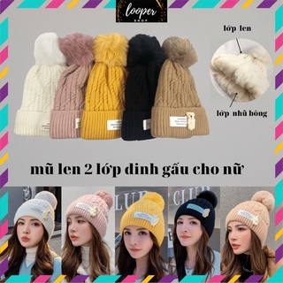 Mũ len,nón len nữ mác gấu ấm áp chống lạnh kiểu giáng hàn quốc.