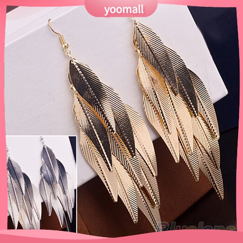 Đôi khuyên tai dài hình lá phong cách retro thời trang cho nữ