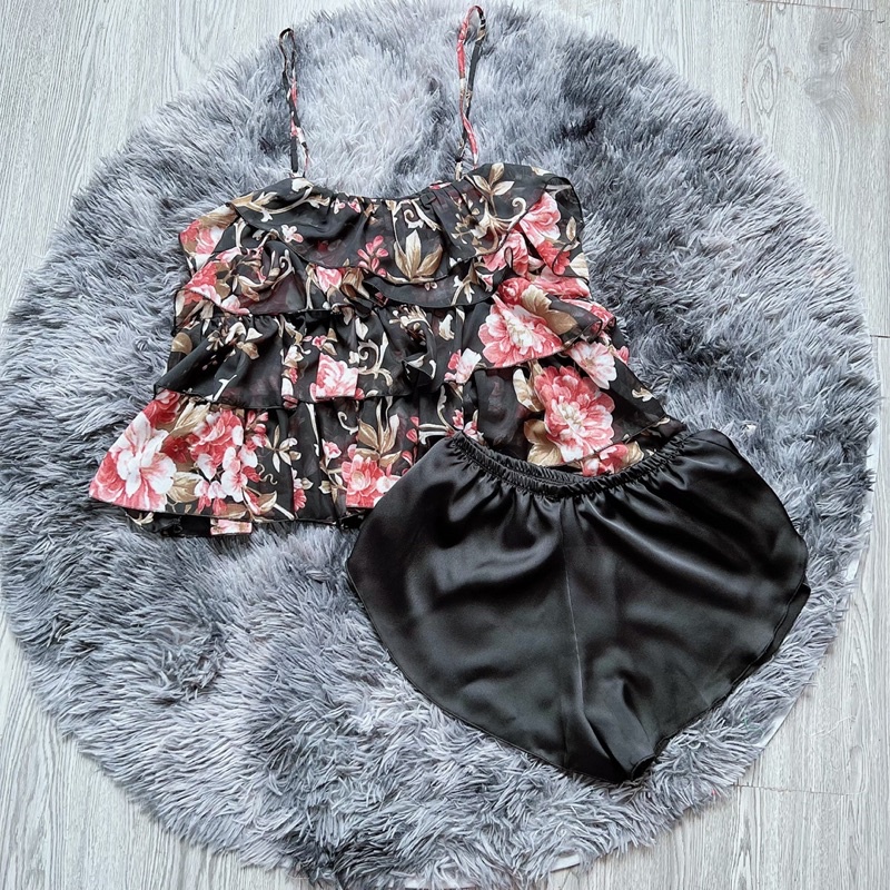 Đồ bộ 2 dây sexy áo Chiffon phối quần Satin | BigBuy360 - bigbuy360.vn
