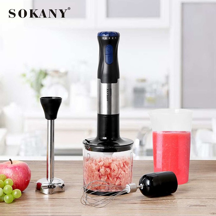 Máy Xay Sinh Tố Cầm Tay Sokany 4in1, Xay sinh tố, đánh trứng, xay thịt cá