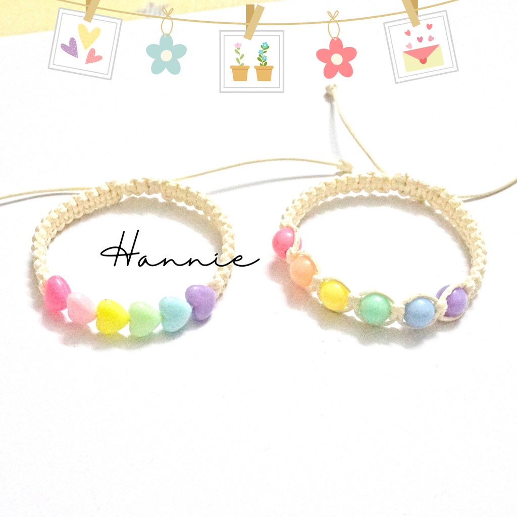 Vòng tay hạt nhựa trái tim màu kẹo dây rút - Dây đeo tay nữ handmade đơn giản