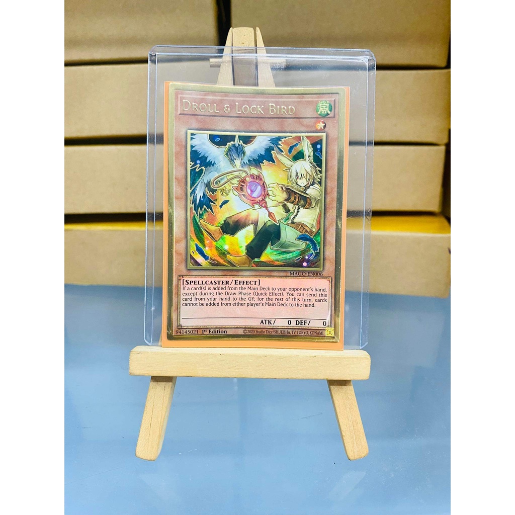 [ Dưa Hấu Yugioh ] Lá bài thẻ bài Droll &amp; Lock Bird - Premium Gold Rare - Tặng bọc bài nhựa bảo quản