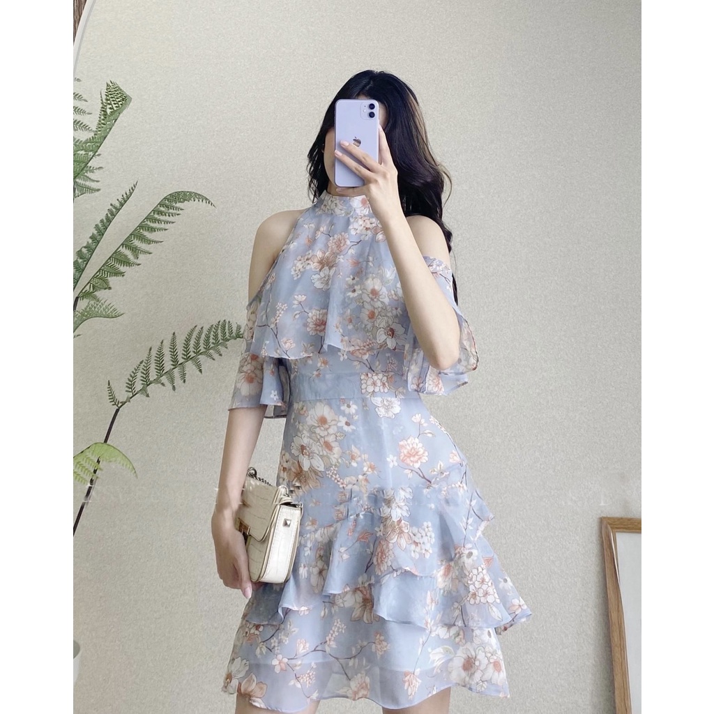 Váy đầm khoét vai, đi biển ,voan hoa tiểu thư sang chảnh,nổi bật, Linstore thiết kế V4 98.Studio