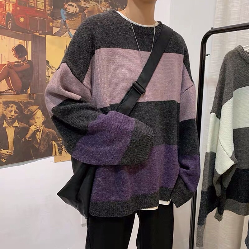 Áo len kẻ ngang to phối màu dáng rộng unisex Ulzzang chất len tăm siêu đẹp ❤️