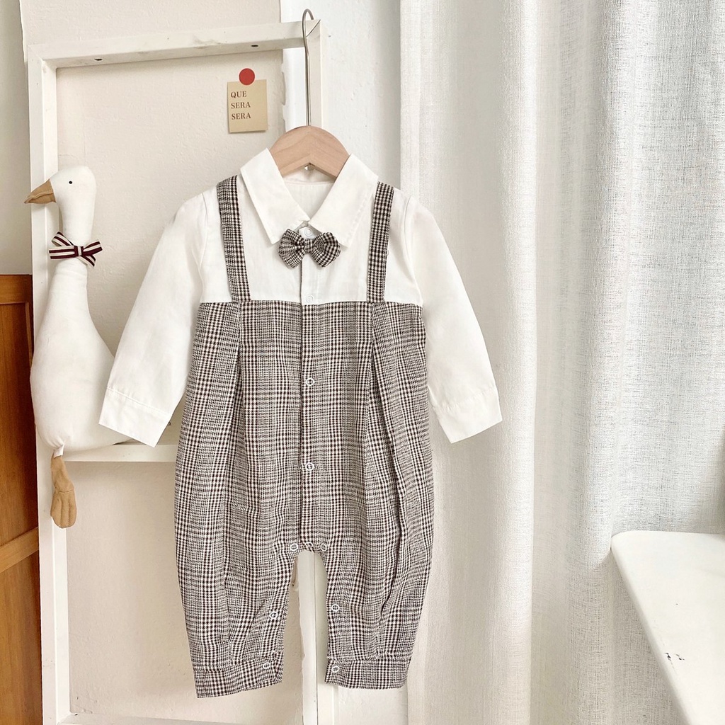 Áo liền quần Sanlutoz họa tiết caro tay dài thời trang cho bé trai