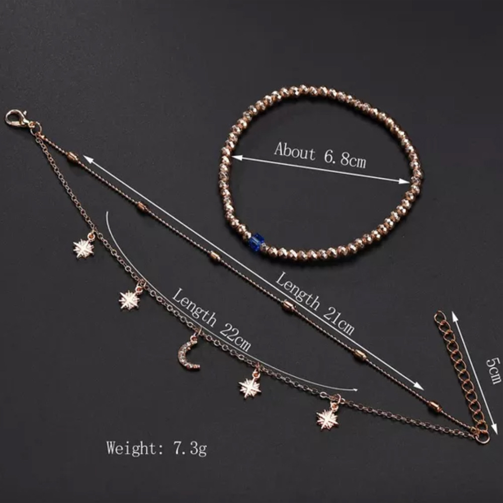 Three-layer pearl star and moon gold anklet