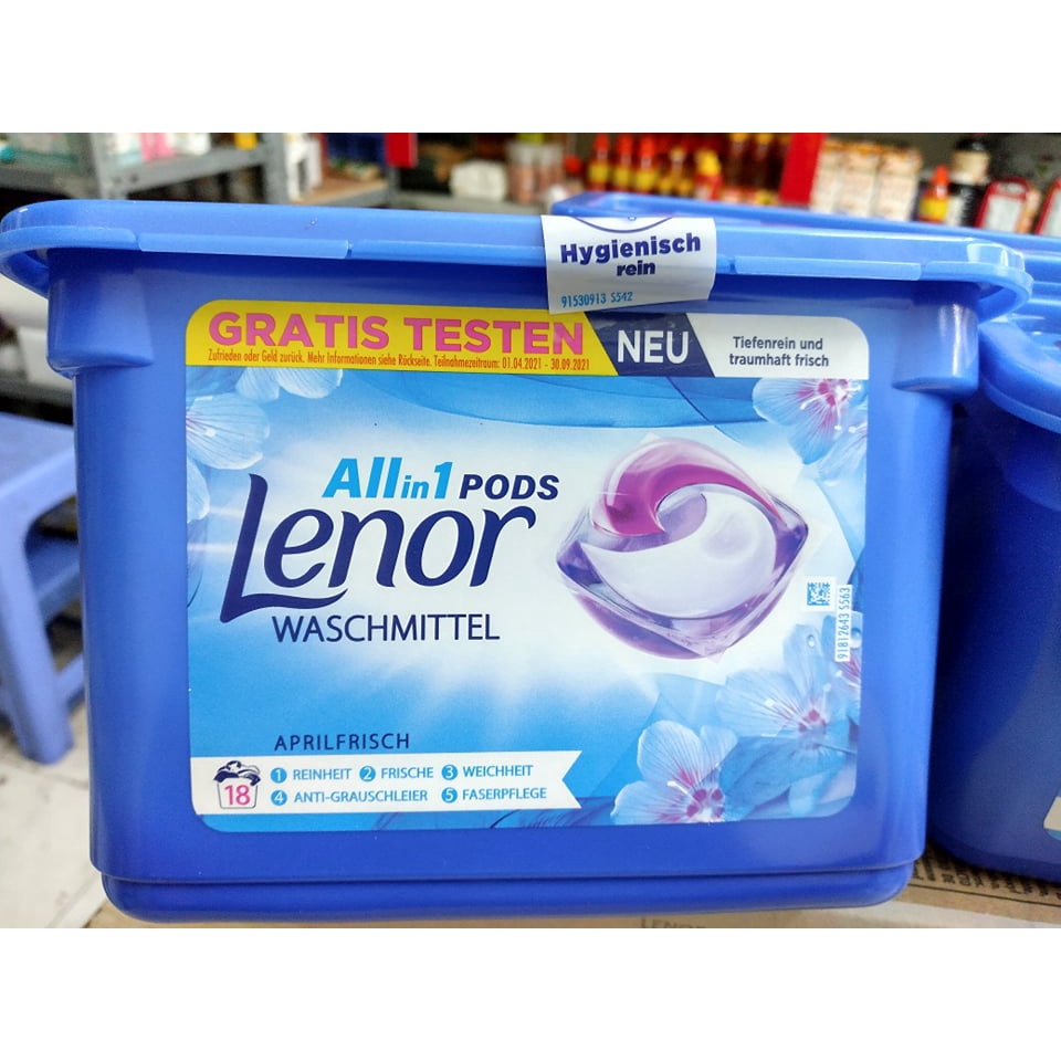 Hộp 18 viên giặt xả Lenor All in1 Pods, thơm ngát hương hoa, hàng nội địa Đức