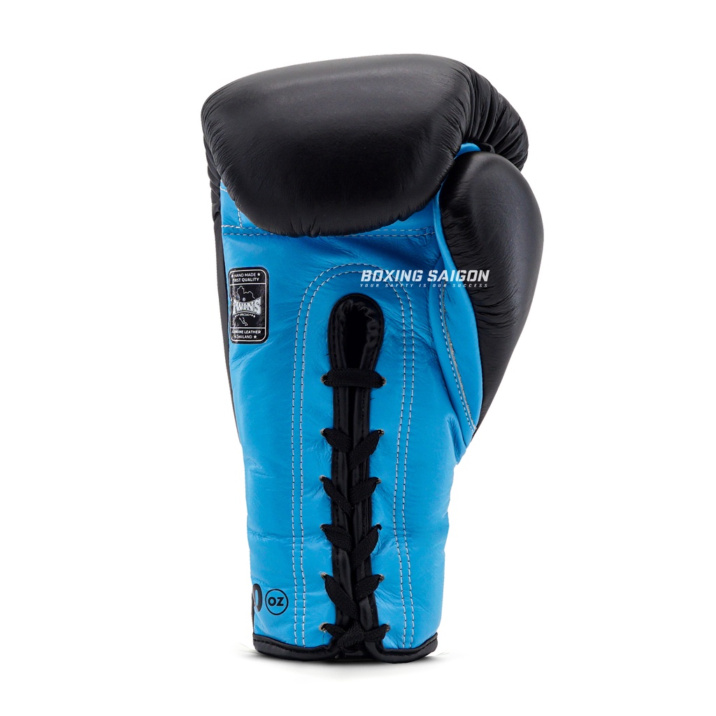 Găng tay Boxing Muay Thai Twins BGLL1 Lace-up - Black/Light Blue